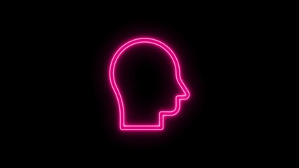 Glowing pink neon silhouette of a human head against a simple black background
