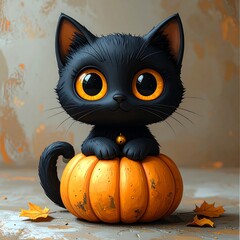 Black Cat Sitting in the Pumpkin