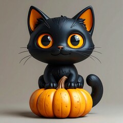 Black Cat Sitting in the Pumpkin