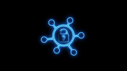 Neon network security illustration with open padlock depicting data protection and connection