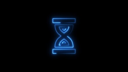 Glowing blue neon hourglass silhouette against a dark black background with minimalist style