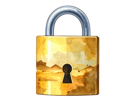 Stylized padlock with a watercolor effect of a landscape inside the lock itself