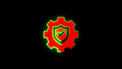 Security and protection concept represented by a glowing shield within a gear symbol