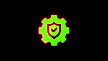 Cyber security concept featuring gear and shield emblem on a black background