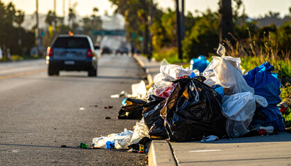 Piles of rubbish on the side of the road