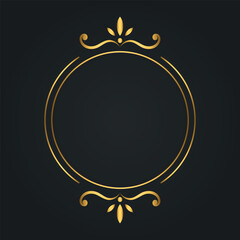 Round golden frame with double line and top/bottom floral ornament — elegant vector element