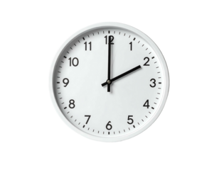 Plain round white wall clock indicating 200, set against a black background, casting a subtle shadow