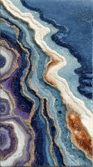 Layered rock art, blues, purples, gold glitter