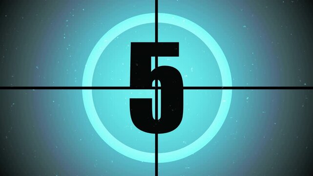 Countdown movie from 10 to 0 number. Vintage film countdown noise effect animation