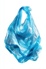 Transparent azure plastic bag hanging, ruffled form