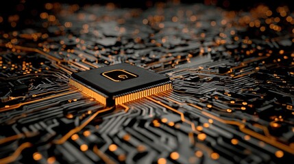 Detailed CPU with glowing circuit trails on a dark surface