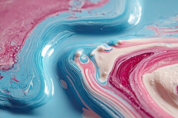 Flowing pastel paint swirls, blue, pink, and white