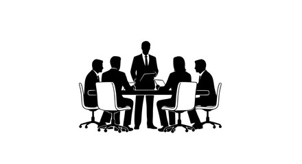 Silhouette of Business Team in Meeting with Leader Standing Representing Corporate Collaboration Strategic Planning or Professional Discussion Session