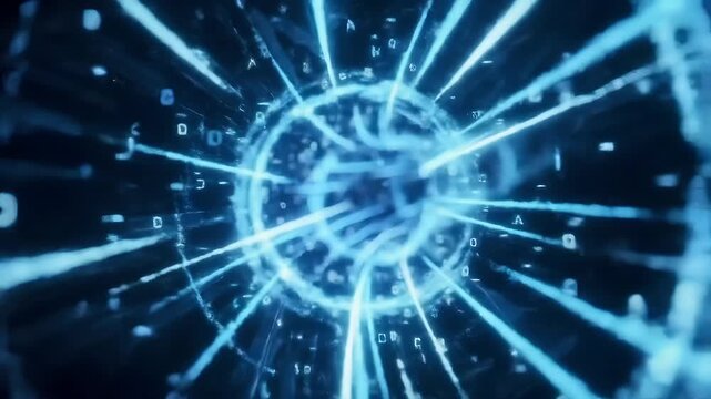 Abstract blue data stream with binary code visualization