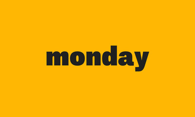 monday word on yellow background, week day name, social media post template, blog or diary headline