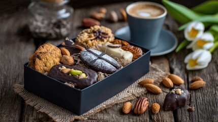 Fototapeta premium Delicious Assortment of Handmade Cookies and Chocolates in Box
