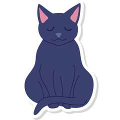 A Dark Blue Pixelated Cat with Pink Ears and Closed Eyes Sits Peacefully on a Transparent Background With a Subtle White Border Outline