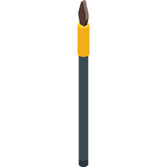 A Dark Gray Art Paintbrush with a Yellow Grip and Brown Bristles Isolated on a White Background
