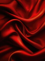 Close-up view of a rich, deep crimson silk fabric, showcasing its luxurious drape and smooth texture.