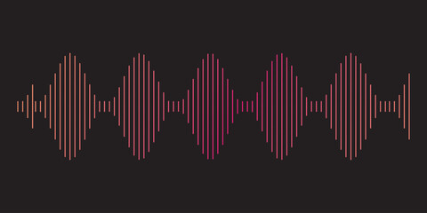 Red Sound Waveform on Black Background Abstract Digital Audio Visualization equalizer music. Vector illustration.