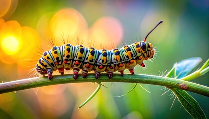 Colorful caterpillar on branch