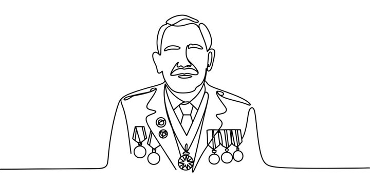 a proud veteran wearing a formal uniform adorned with medals, representing honor, service, bravery, and achievement.
