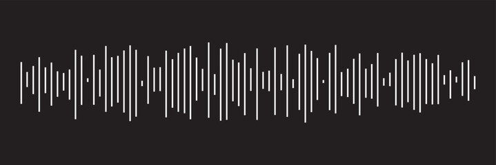 Sound waves and audio waveform elements. Song or music track shapes. Voice signal visualization. Digital soundwave icon set. Music rhythm frequency pulse graphic vector element. Black background. 