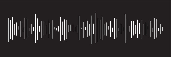 Sound waves and audio waveform elements. Song or music track shapes. Voice signal visualization. Digital soundwave icon set. Music rhythm frequency pulse graphic vector element. Black background. 