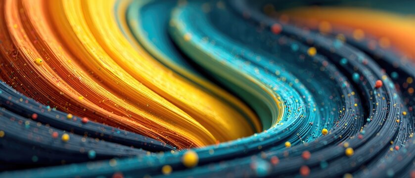 Colorful, swirling strands with scattered spheres