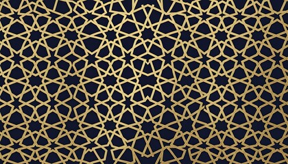 Elegant Islamic Geometric Pattern Background in Gold and Navy Blue