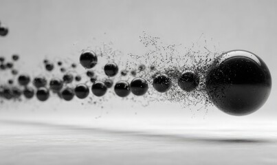 Sphere explosion Scattered black orbs leaving a smoky trail