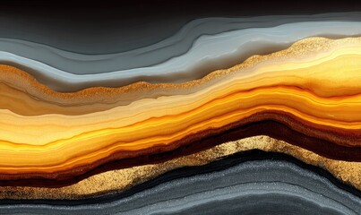Abstract agate-like layers in gold, amber, gray, and black