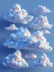 Fluffy white clouds float in a clear blue sky
