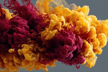 Swirling red & yellow cloud. Abstract, fluid art