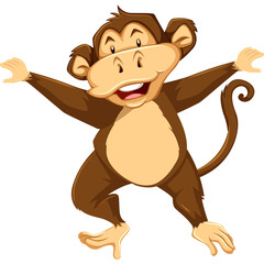 Cartoon Monkey With Brown Fur And Tan Face Smiling With Arms Outstretched Isolated On White Background