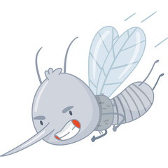 Cartoon Mosquito Character Flying With Determined Expression And Transparent Background Pixel Art Style