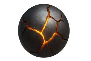 Cracked dark sphere revealing glowing lava core
