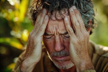 Closeup portrait of a man experiencing emotional distress.