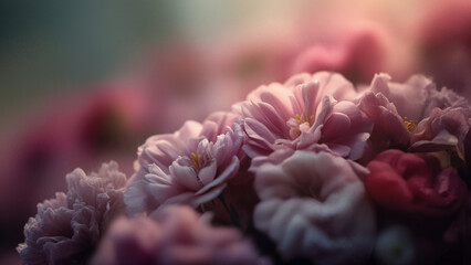 Painterly macro shot of flowers, ethereal glow, cinematic lighting, blurred textures, surreal atmosphere, fine art photography