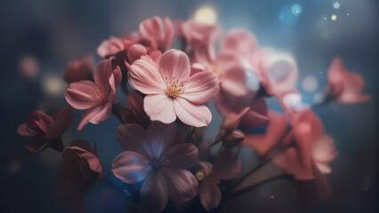Painterly macro shot of flowers, ethereal glow, cinematic lighting, blurred textures, surreal atmosphere, fine art photography