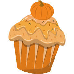 A Delicious Pumpkin Spice Cupcake Decorated With Sprinkles And A Small Pumpkin On Top On A Transparent Background