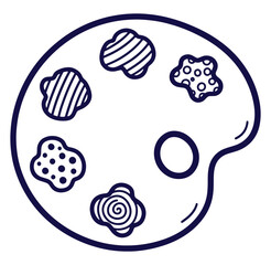 Simple outline artistic paint palette with various decorative textures and filled shapes