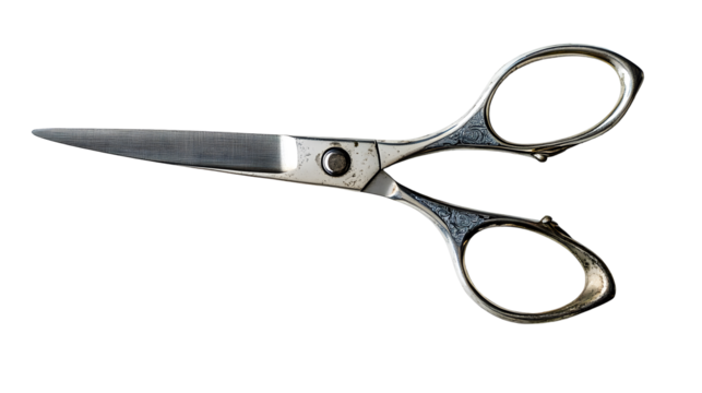Silver Metal Scissors on Black Background