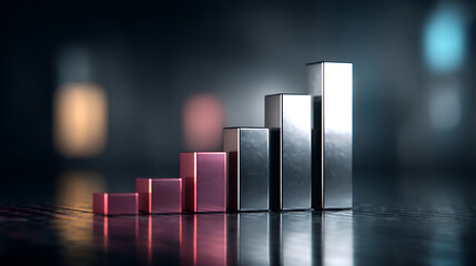 A bar graph rises as a sleek, shiny physical structure from a modern desktop, blending data visualization with tangible design. The scene symbolizes clarity, progress, and the fusion of technology wit