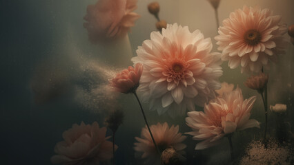 Painterly macro shot of flowers, ethereal glow, cinematic lighting, blurred textures, surreal atmosphere, fine art photography