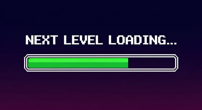 Exciting progress bar displays 'Next Level Loading' with vibrant green progress, symbolizing anticipation and advancement for game or project development.
