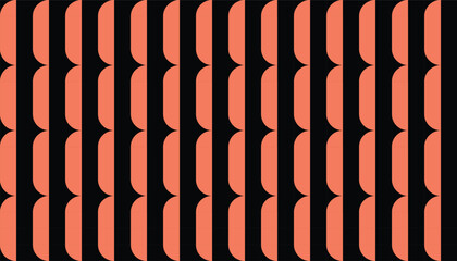 A seamless geometric pattern featuring vertical coral arcs on a black background, forming a rhythmic and minimalist visual