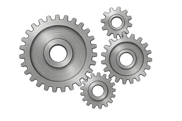 Interlocking metal gears mechanism on transparent background