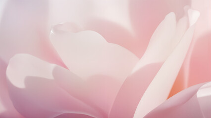 Soft-focus floral close-up, overlapping petals, glowing translucency, dreamy pastel palette, abstract photography style