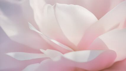 Soft-focus floral close-up, overlapping petals, glowing translucency, dreamy pastel palette, abstract photography style